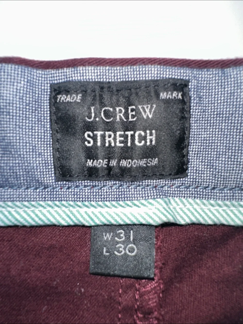Men's J. Crew Stretch Burgundy 250 Skinny Chino Pants - Size 31x30
